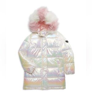 Sam Edelman iridescent faux fur hood puffer coat